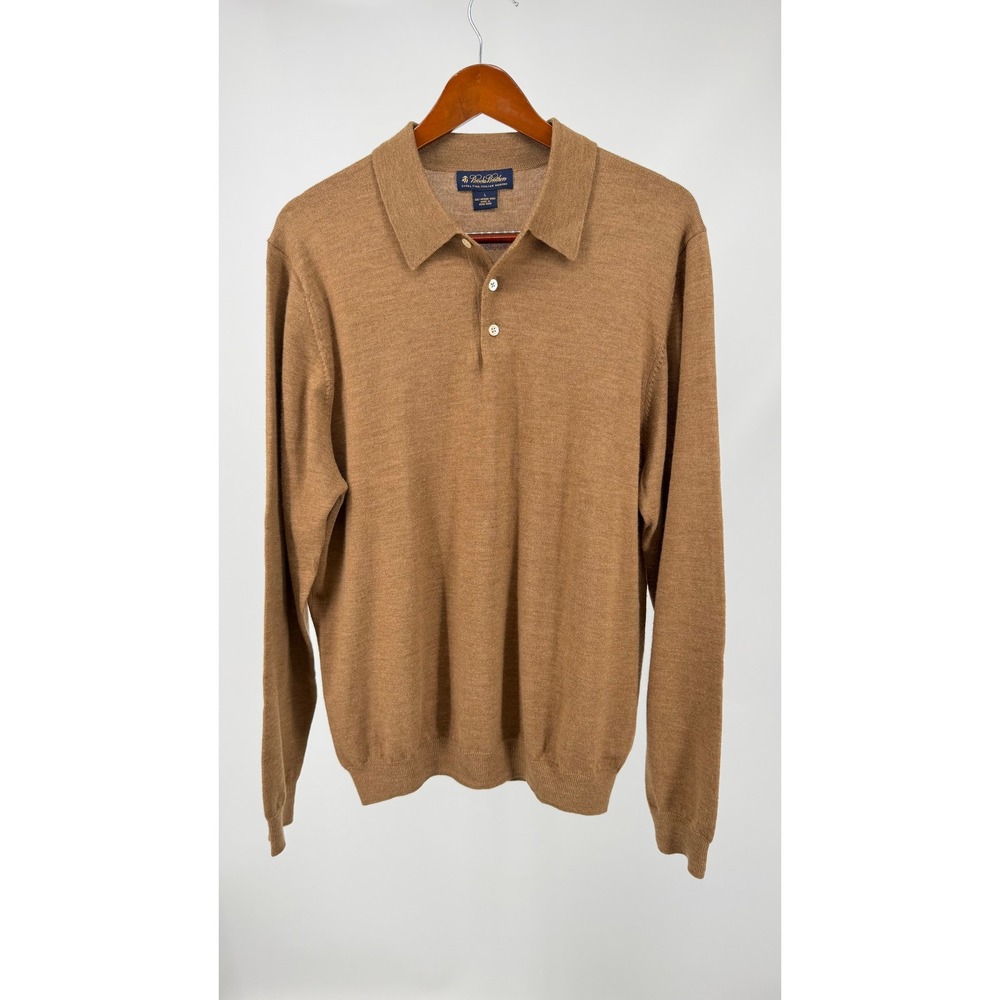 Brooks Brothers Merino Wool Polo Sweater Mens L Brown Long Sleeve